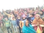 Locals of Village Byaur Qasimabad protesting police excesses on Friday (HT File Photo)