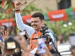 Maharshtra CM Devendra Fadnavis celebrate BMC election results, at Nariman Point in Mumbai. 