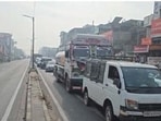 The protest led to huge traffic snarls on both sides of the national highway, due to which the traffic was diverted to alternative routes. (HT)