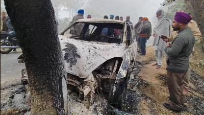 An unidentified speeding vehicle struck the victims’ car on the canal road near Sullar Gharat and fled the scene. (HT)