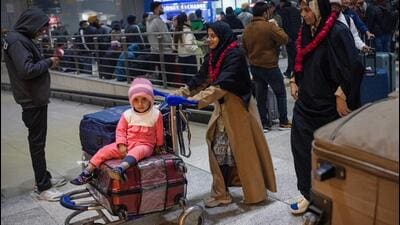Indian citizens arrive at Indira Gandhi International Airport on a commercial flight from Tehran amid the ongoing nationwide protests in Iran, in New Delhi on January 17, 2026. (REUTERS) Indian citizens arrive at Indira Gandhi International Airport on a commercial flight from Tehran amid the ongoing nationwide protests in Iran, in New Delhi on January 17, 2026. (REUTERS)