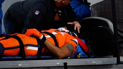 Pat Bryant #13 of the Denver Broncos is carted off the field during the fourth quarter against the Jacksonville Jaguars (Getty Images via AFP) Pat Bryant #13 of the Denver Broncos is carted off the field during the fourth quarter against the Jacksonville Jaguars (Getty Images via AFP)