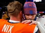 Josh Allen congratulates Bo Nix after overtime in the AFC Divisional Playoff game (Photo by Justin Edmonds / GETTY IMAGES NORTH AMERICA / Getty Images via AFP) Josh Allen congratulates Bo Nix after overtime in the AFC Divisional Playoff game (Photo by Justin Edmonds / GETTY IMAGES NORTH AMERICA / Getty Images via AFP)