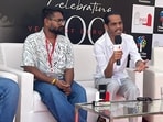 From left: Vihang Rathod, producer and editor and writer of Kadaknath, Kaushik Garasiya, director of the film, at the screening during the 24th Pune International Film Festival (PIFF). (HT)