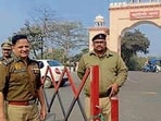 Officials implementing the U-turn traffic measure in Old Lucknow on Saturday. (HT)