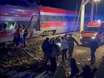 First responders search through wreckage after two high-speed trains derailed in Adamuz, near Cordoba, Spain.