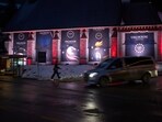 The USA House is illuminated at the eve of the start of the Annual Meeting of the World Economy Forum in Davos, Switzerland