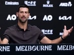Serbia's Novak Djokovic speaks at a press conference. Serbia's Novak Djokovic speaks at a press conference.