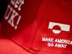 The Anti-MAGA cap "Nu det NUUK!" Protests with Make America Go Away hats erupt as President Donald Trump slams tariffs on eight European countries to gain control over Greenland. (Photo by Thomas Traasdahl / Ritzau Scanpix / AFP) / Denmark OUT