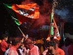 Thane, India - January -16, 2026: As the BJP achieved a resounding victory in the municipal corporation elections, BJP workers in Thane celebrated with great enthusiasm and joy.in Thane Naupada ,in Thane ,in Mumbai, India, on, Friday, January -16, 2026. ( Praful Gangurde / HT Photo)