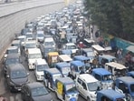 Traffic congestion seen near the Polytechnic Crossing in Lucknow on Friday, January 16, 2026 (Deepak Gupta/ Hindustan Times)