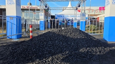 Protestors dump coal outside the venue. (X) Protestors dump coal outside the venue. (X)