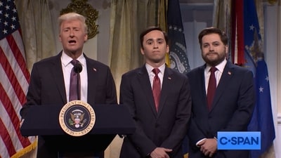 The episode opened with a political sketch spoofing Donald Trump and members of his administration. (X/ @@nbcsnl) The episode opened with a political sketch spoofing Donald Trump and members of his administration. (X/ @@nbcsnl)