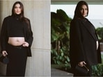 Sonam Kapoor flaunts baby bump in stylish black outfit. 