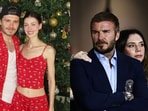 Brooklyn Beckham and Nicola Pelz (L) and David and Victoria Beckham. Brooklyn Beckham and Nicola Pelz (L) and David and Victoria Beckham.