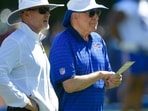 Buffalo Bills head coach Sean McDermott, left, and team owner Terry Pegula watch the team's practice NFL football training camp, Wednesday, July 23, 2025, in Pittsford, N.Y. Buffalo Bills head coach Sean McDermott, left, and team owner Terry Pegula watch the team's practice NFL football training camp, Wednesday, July 23, 2025, in Pittsford, N.Y.