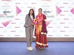 Trupti Abhay Bhutada of the Abhay Bhutada Foundation, along with Olympic Medalist Saina Nehwal, at the Mahagames event.