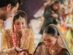 Junaid Safdar, son of Pakistani politician Maryam Nawaz, married Shanzeh Ali Rohale (in green outfit) in Lahore.