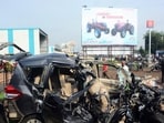 Pune, India - July 20, 2019:Nine persons died on the spot in a major accident between a car and a truck on Pune-Solapur highway near Loni Kalbhor in Pune, India,Saturday, July 20, 2019. (Photo by Shankar Narayan/HT PHOTO)