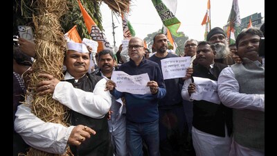 Bihar Congress in-charge Krishna Allavaru and Bihar Congress president Rajesh Kumar Ram protest demanding justice for the female NEET aspirant who allegedly died after sexual assault in a private hostel, in Patna on Monday. (AFTAB ALAM SIDDIQUI/ANI) Bihar Congress in-charge Krishna Allavaru and Bihar Congress president Rajesh Kumar Ram protest demanding justice for the female NEET aspirant who allegedly died after sexual assault in a private hostel, in Patna on Monday. (AFTAB ALAM SIDDIQUI/ANI)