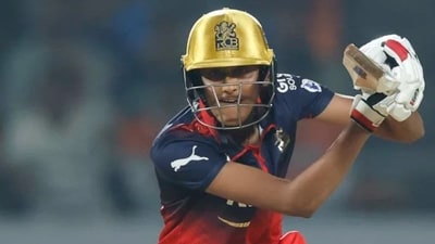 Gautami Naik (73) struck a fine half-century to steer Royal Challengers Bengaluru to a 61-run win over Gujarat Giants and ensure a top-three finish. (BCCI) Gautami Naik (73) struck a fine half-century to steer Royal Challengers Bengaluru to a 61-run win over Gujarat Giants and ensure a top-three finish. (BCCI)