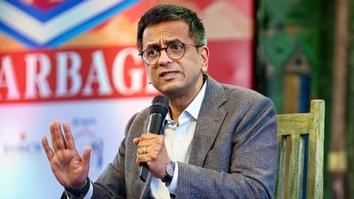 Former CJI Justice DY Chandrachud speaks during the Jaipur Literature Festival, in Jaipur. (PTI) Former CJI Justice DY Chandrachud speaks during the Jaipur Literature Festival, in Jaipur. (PTI)