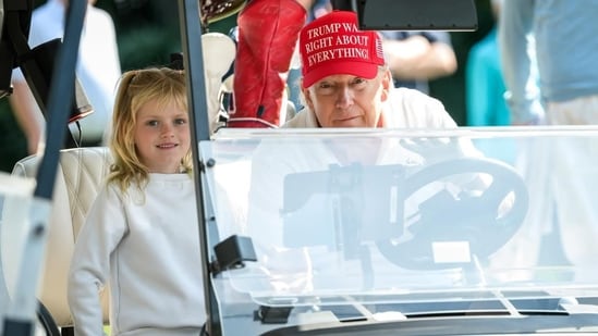 A simple golfing outing between Donald Trump and his granddaughter went viral after Lara Trump shared pictures. (X/@LaraLeaTrump)