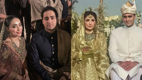 Bride Shanzeh Ali with Junaid Safdar; mother-of-the-groom Maryam Nawaz with Junaid Safdar