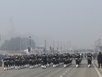 The Indian Navy contingent rehearsing for the Republic Day parade at Kartavya Path in New Delhi. (Arvind Yadav/ HT Photo)