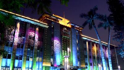 Pune, India - Feb. 14, 2018: Pune Municipal Corporation building lit up on the eve of it's foundation day in Pune, India, on Wednesday, February 14, 2018. (Photo by Ravindra Joshi/HT PHOTO)