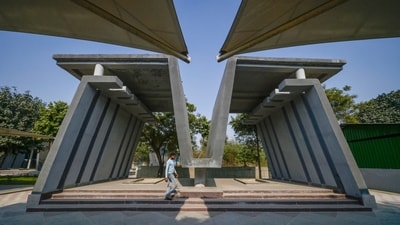 Gram it: What's this new architectural marvel coming up in the city? This is how the redevelopment of Sarai Kale Khan cremation ground, by MCD's Public Health Department, is looking in its final stages. (Photo: Raj K Raj/HT)