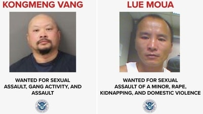 Lue Moua and Kongmeng Vang: DHS searching for ‘sexual predators’ in Minnesota (@DHSgov/X) Lue Moua and Kongmeng Vang: DHS searching for ‘sexual predators’ in Minnesota (@DHSgov/X)
