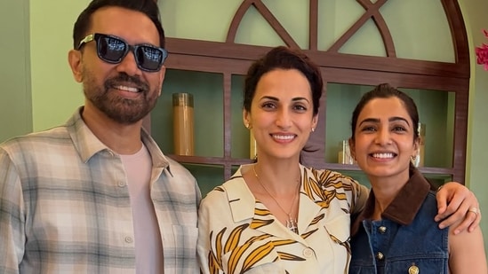 Raj Nidimoru and Samantha Ruth Prabhu with their friend Shilpa Reddy.