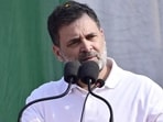 Rahul Gandhi addresses a ’MGNREGA Chaupal’ in Rohaniya village of Rae Bareli on Tuesday. (Deepak Gupta/HT Photo)