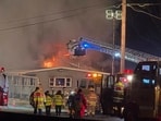 Firefighters seen battling a blaze at Ruthies Diner in Pennsylvania.