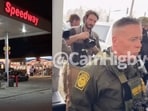 A Speedway station is seen on the left and Border Patrol chief Greg Bovino is seen on the right as captured in Cam Higby's video.