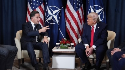 President Donald Trump, right, meets with NATO Secretary General Mark Rutte during a meeting on the sidelines of the Annual Meeting of the World Economic Forum in Davos, Switzerland. (AP) President Donald Trump, right, meets with NATO Secretary General Mark Rutte during a meeting on the sidelines of the Annual Meeting of the World Economic Forum in Davos, Switzerland. (AP)