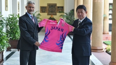 Indian external affairs minister S. Jaishankar and his Japanese counterpart, Toshimitsu Motegi. Indian external affairs minister S. Jaishankar and his Japanese counterpart, Toshimitsu Motegi.