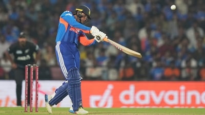 Abhishek Sharma sent the New Zealand bowlers on a leather hunt with a scintillating 35-ball 84 as India put up an imposing 238 for 7. (AP) Abhishek Sharma sent the New Zealand bowlers on a leather hunt with a scintillating 35-ball 84 as India put up an imposing 238 for 7. (AP)