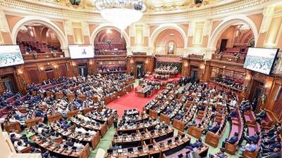 Proceedings underway on the concluding day of the presiding officers’ conference in Lucknow on Wednesday. (ANI PHOTO) Proceedings underway on the concluding day of the presiding officers’ conference in Lucknow on Wednesday. (ANI PHOTO)