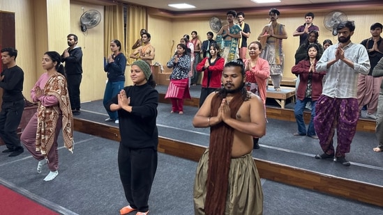Rehearsal of play Abhigyan Shakuntalam being held at Bhartendu Natya Academy in Lucknow