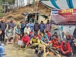 ‘Save Auli’ protest near Jyotirmath in Chamoli, Uttarakhand. (HT Photo)