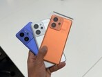 Realme P4 Power will be available in three colours: TransOrange, TransSilver, and TransBlue.(Shaurya Sharma/HT)