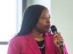 Nekima Levy Armstrong speaks at an anti-ICE rally in St. Paul, Minn.