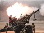 Indian Army soldiers operate a 155mm Bofors artillery gun during 'Exercise Topchi 2026' at Devlali in Nashik on Wednesday. (PTI)