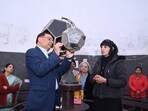 JP Saini, vice-chancellor, LU, during his visit to the planetarium housed in the department of mathematics and astronomy on Thursday (HT Photo)