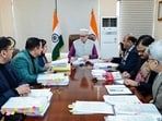 Jammu and Kashmir chief minister Omar Abdullah chairing a cabinet meeting at the civil secretariat in Jammu on Thursday. (ANI Photo)