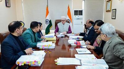 Jammu and Kashmir chief minister Omar Abdullah chairing a cabinet meeting at the civil secretariat in Jammu on Thursday. (ANI Photo)