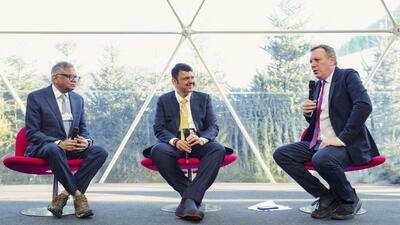 Maharashtra Chief Minister Devendra Fadnavis with Tata Sons Chairman Natarajan Chandrasekaran, on the sidelines of the World Economic Forum (WEF) Annual Meeting, in Davos, Switzerland. (PTI) Maharashtra Chief Minister Devendra Fadnavis with Tata Sons Chairman Natarajan Chandrasekaran, on the sidelines of the World Economic Forum (WEF) Annual Meeting, in Davos, Switzerland. (PTI)
