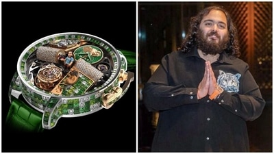 The watch features demantoid garnets, tsavorites, green sapphires, and white diamonds. It pays a tribute to Anant Ambani's passion project, Vantara. (Jacob and Co and ANI) The watch features demantoid garnets, tsavorites, green sapphires, and white diamonds. It pays a tribute to Anant Ambani's passion project, Vantara. (Jacob and Co and ANI)